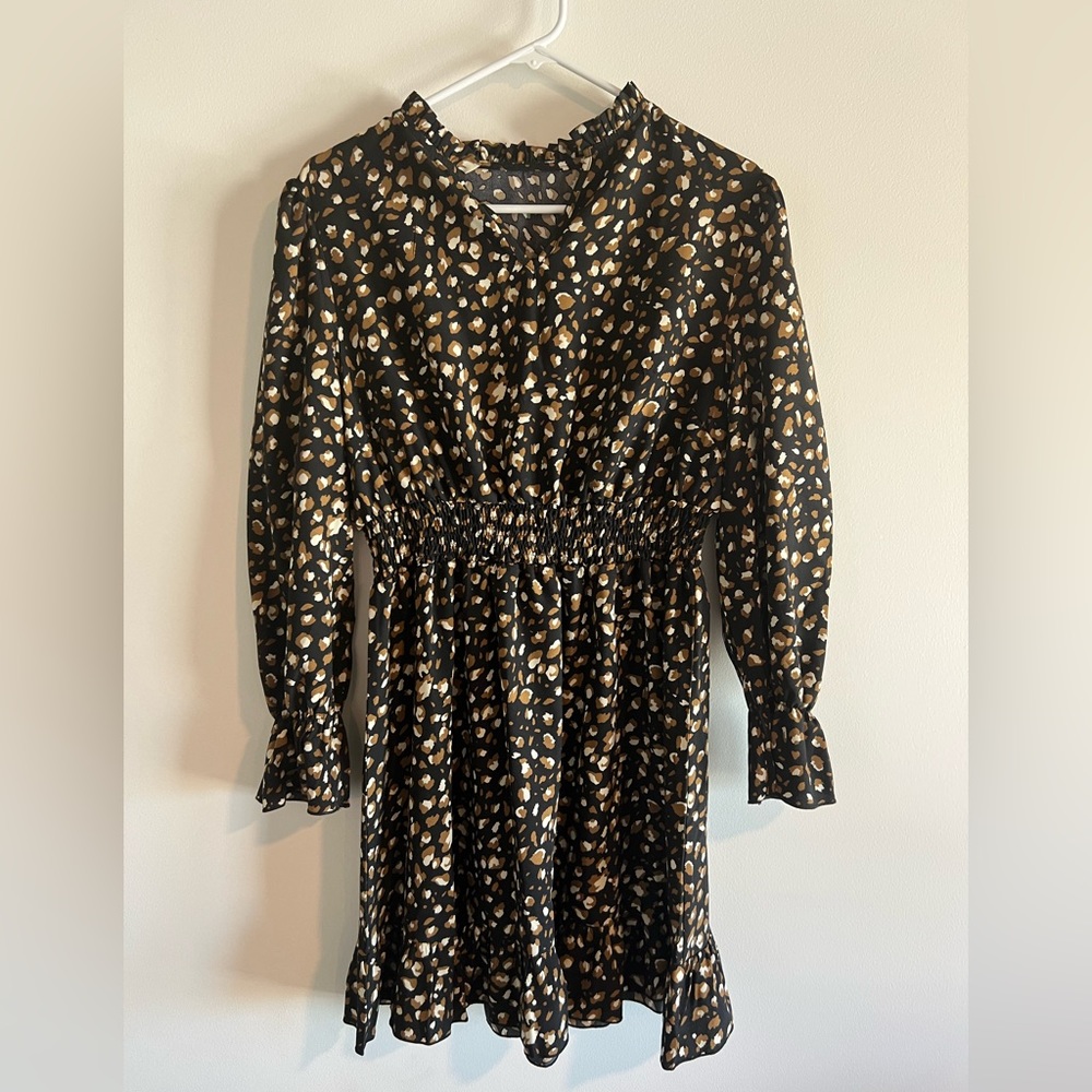 Shein Frenchy Plus Allover Print Flounce Sleeve Ruffle Hem Dress